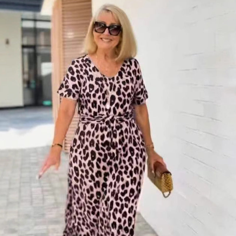 💃Vestido con estampado de leopardo y escote en pico-ES