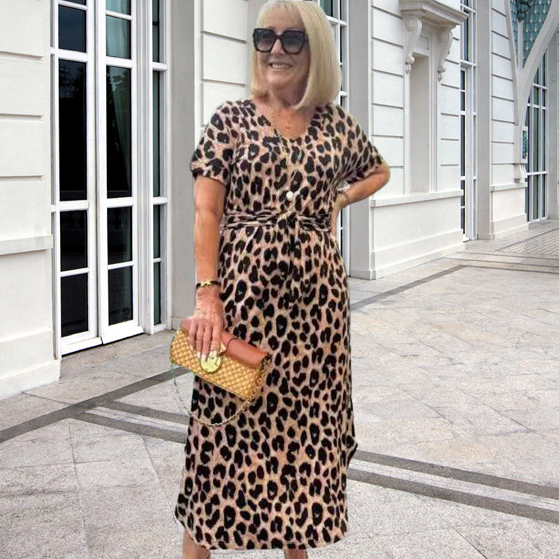 💃Vestido con estampado de leopardo y escote en pico-ES