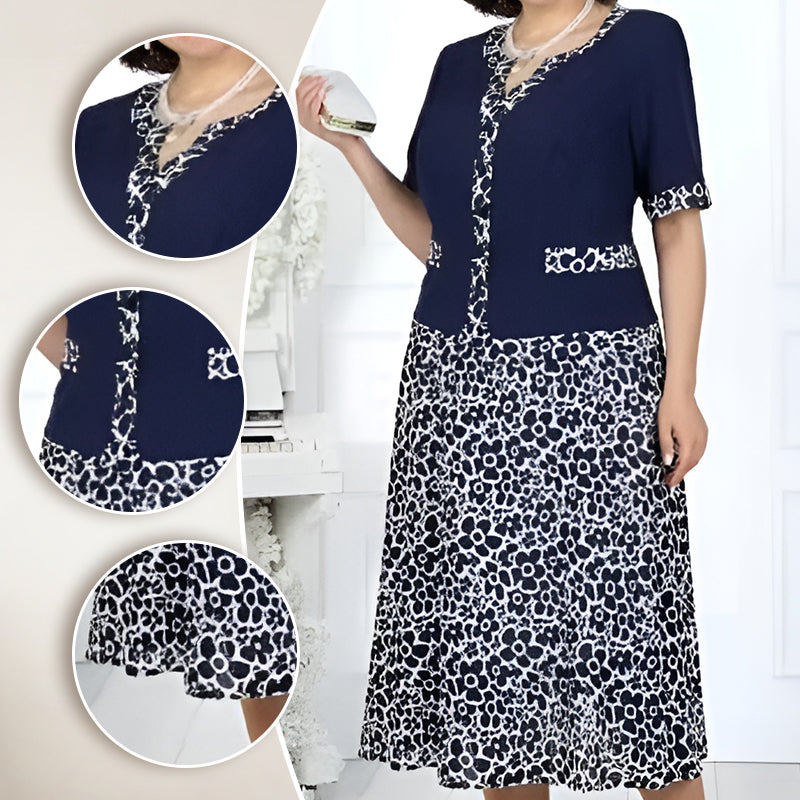 Γυναικείο κομψό φόρεμα δύο τεμαχίων σε απομίμηση με φλοράλ μοτίβο-GR