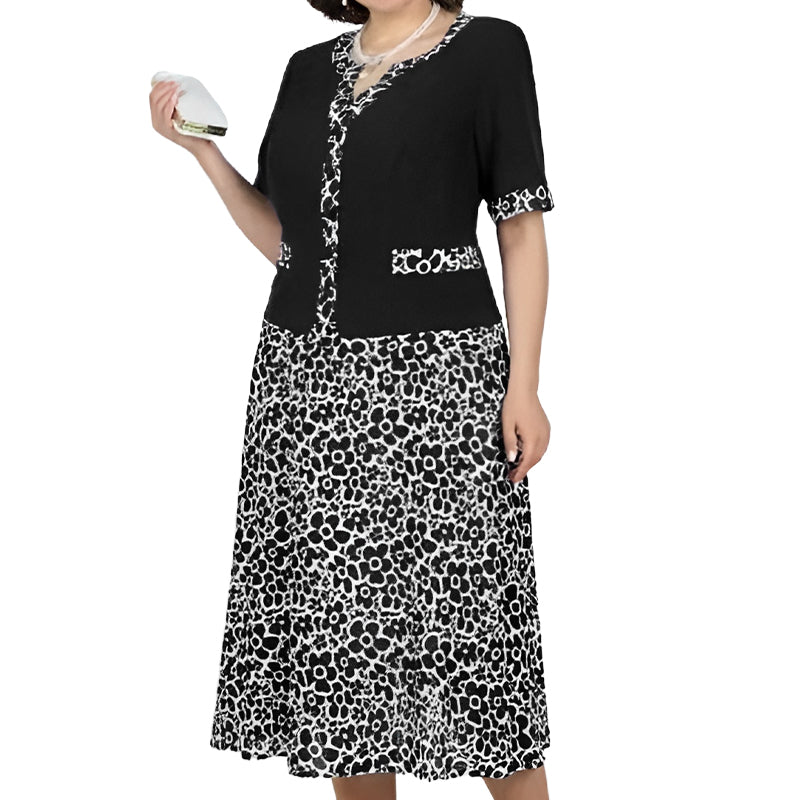 Γυναικείο κομψό φόρεμα δύο τεμαχίων σε απομίμηση με φλοράλ μοτίβο-GR