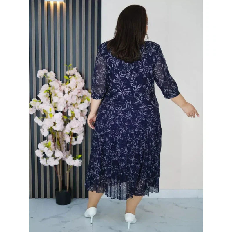 Apvalia iškirpte, 3/4 rankovėmis marginta maksi suknelė-LT