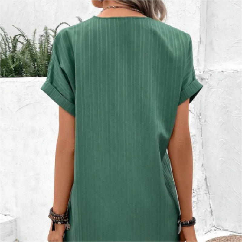 【M-3XL】🍃Vestido de mezcla de algodón y lino de color liso con botones-ES