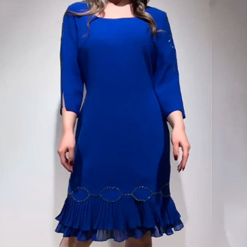 💝Vestido elegante con escote redondo y bajo con volantes-ES