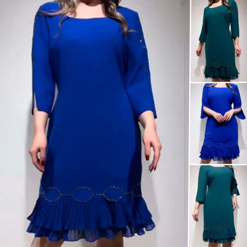 💝Vestido elegante con escote redondo y bajo con volantes-ES