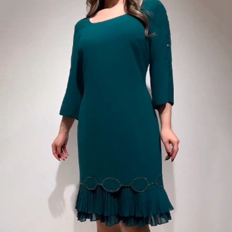 💝Vestido elegante con escote redondo y bajo con volantes-ES