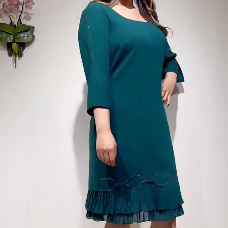 💝Vestido elegante con escote redondo y bajo con volantes-ES