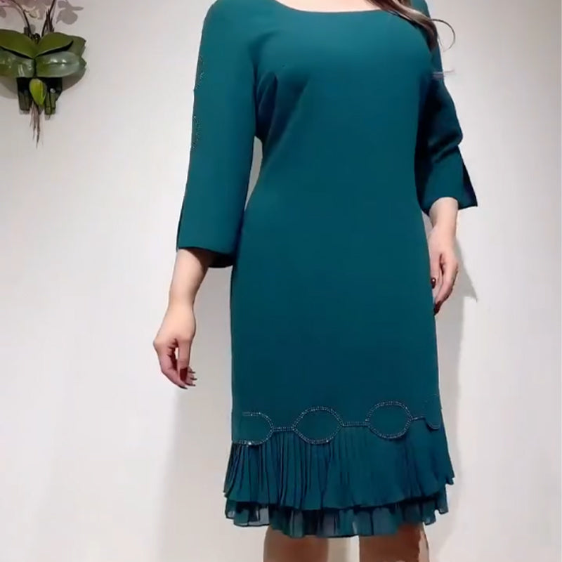 💝Vestido elegante con escote redondo y bajo con volantes-ES