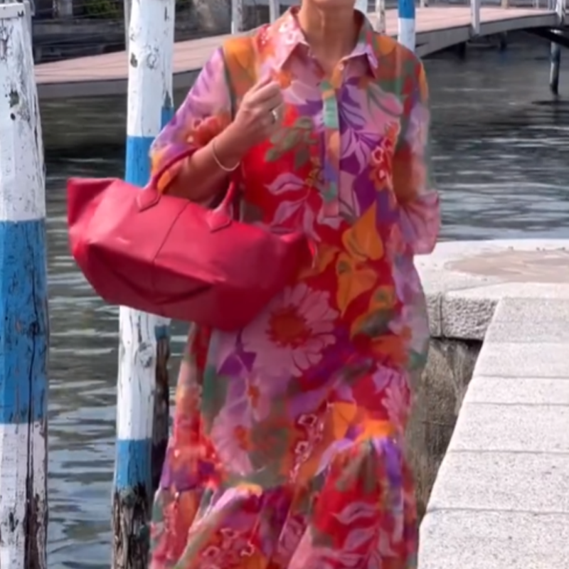 Κόκκινο φόρεμα από σιφόν με φλοράλ τύπωμα-GR