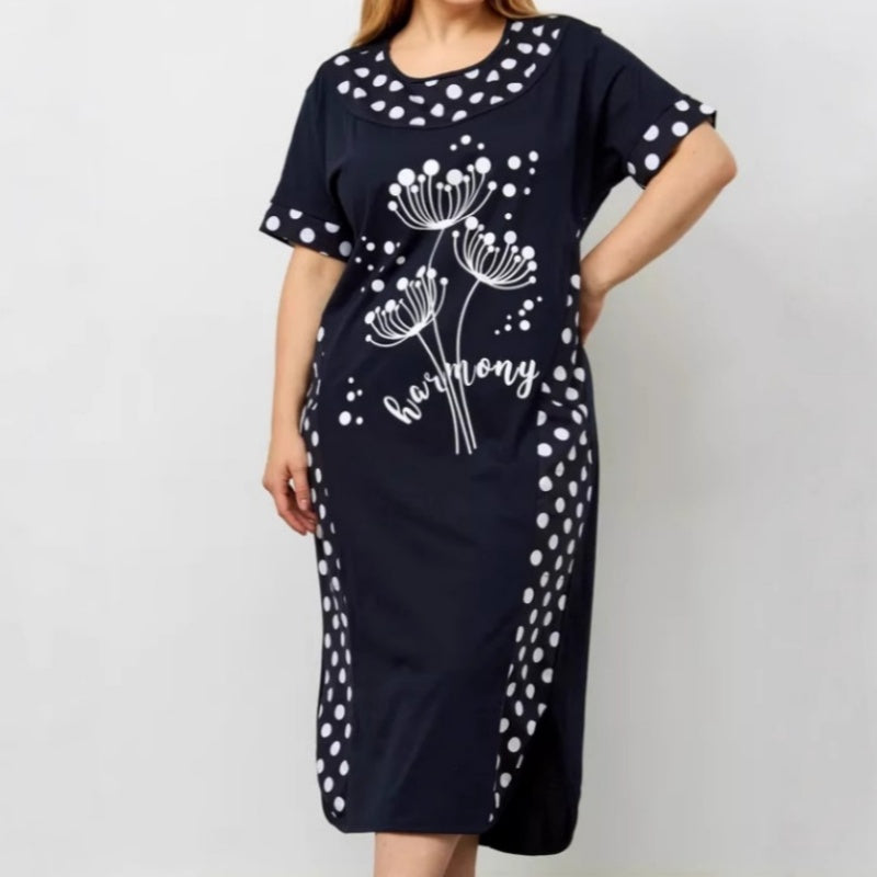 Γυναικεία καλοκαιρινά φαρδιά φορέματα με κοντά μανίκια και στάμπα σε γραμμή Α-GR