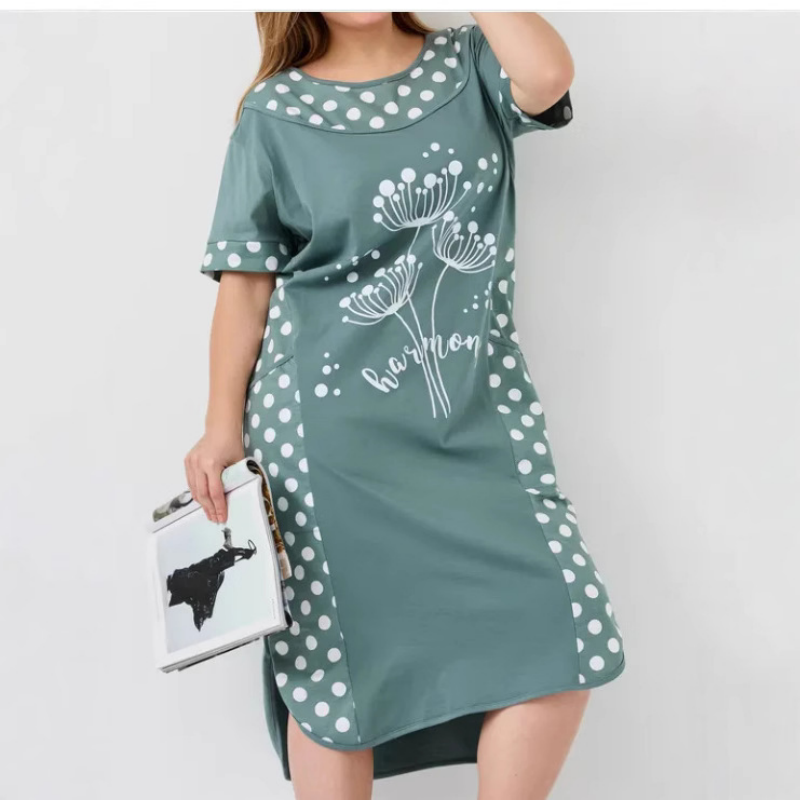 Γυναικεία καλοκαιρινά φαρδιά φορέματα με κοντά μανίκια και στάμπα σε γραμμή Α-GR