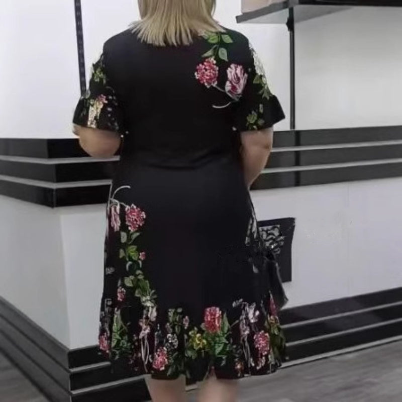 🌺Elegantiška, didelių gabaritų raštų ir raukinių suknelė-LT