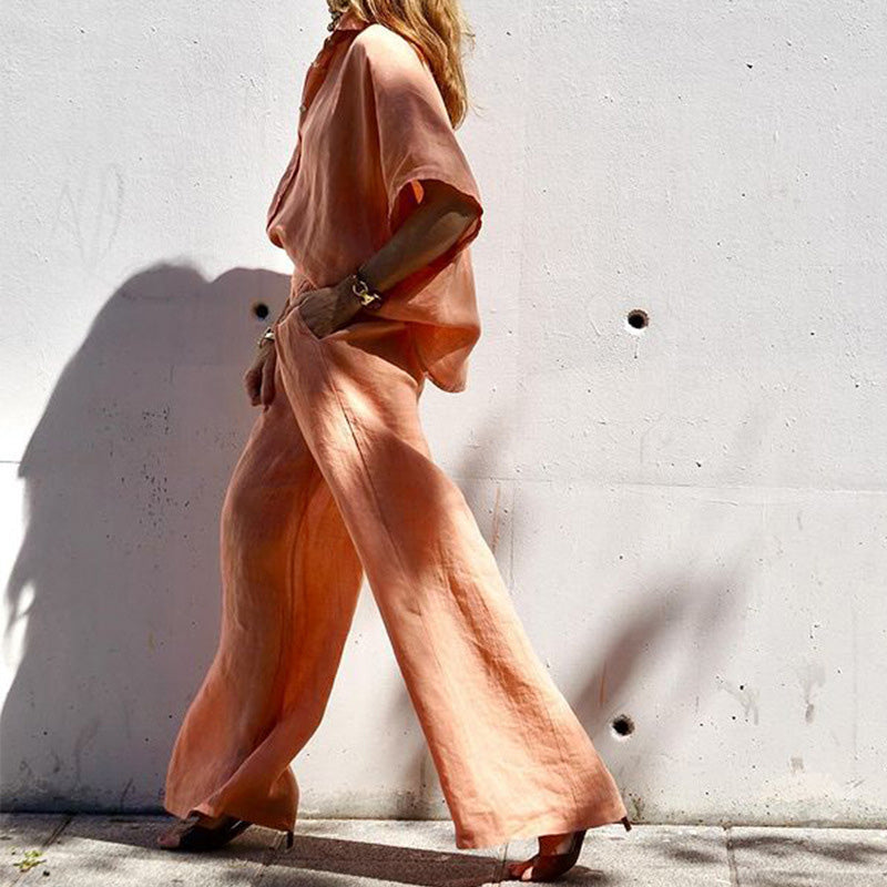 Moteriškas laisvalaikio dviejų dalių komplektas iš medvilnės ir lino-LT