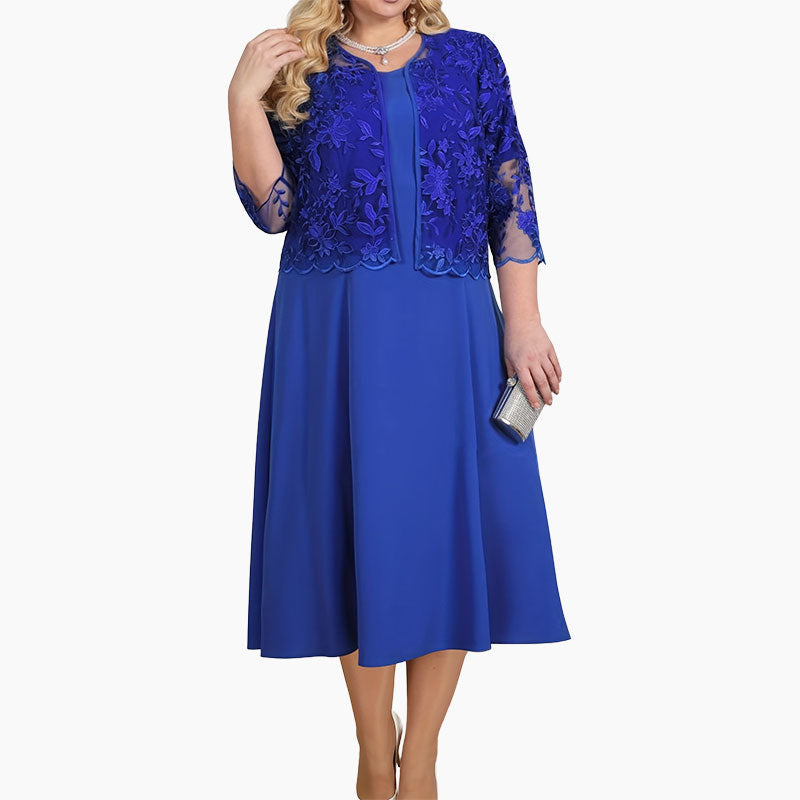 ✨Moteriška vienspalvė suknelė su nėriniais siuvinėtu švarkeliu-LT