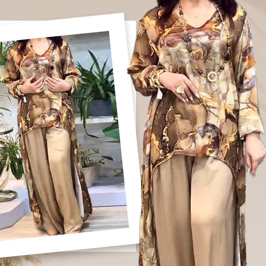 ❤️Conjunto de dos piezas para mujer con top y pantalón con estampado moderno.-ES