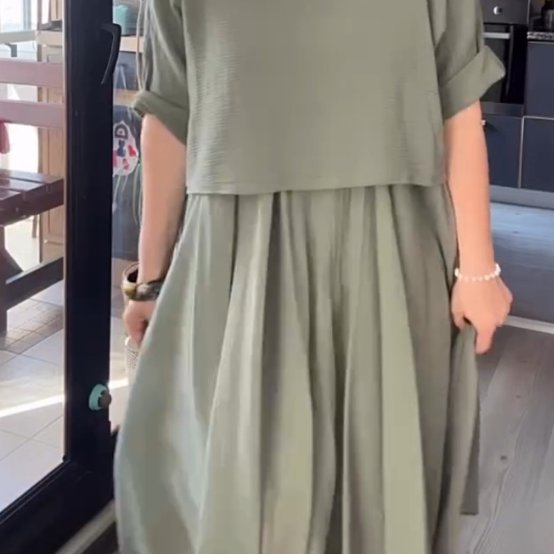 【S-5XL】👗Conjunto de falda larga de color liso-ES