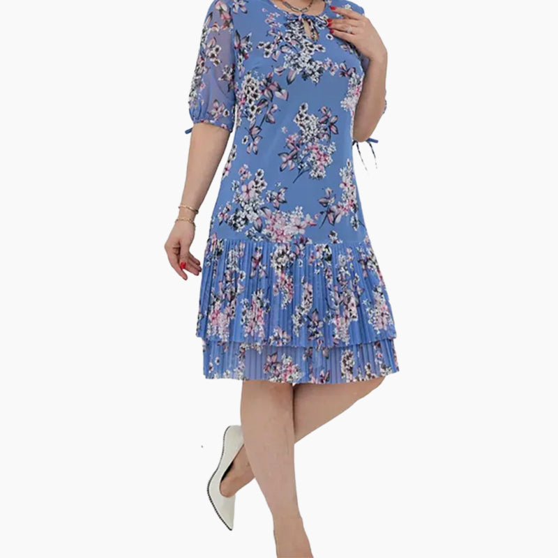 Elegantiška moteriška ilga suknelė trumpomis rankovėmis, klostuota-LT