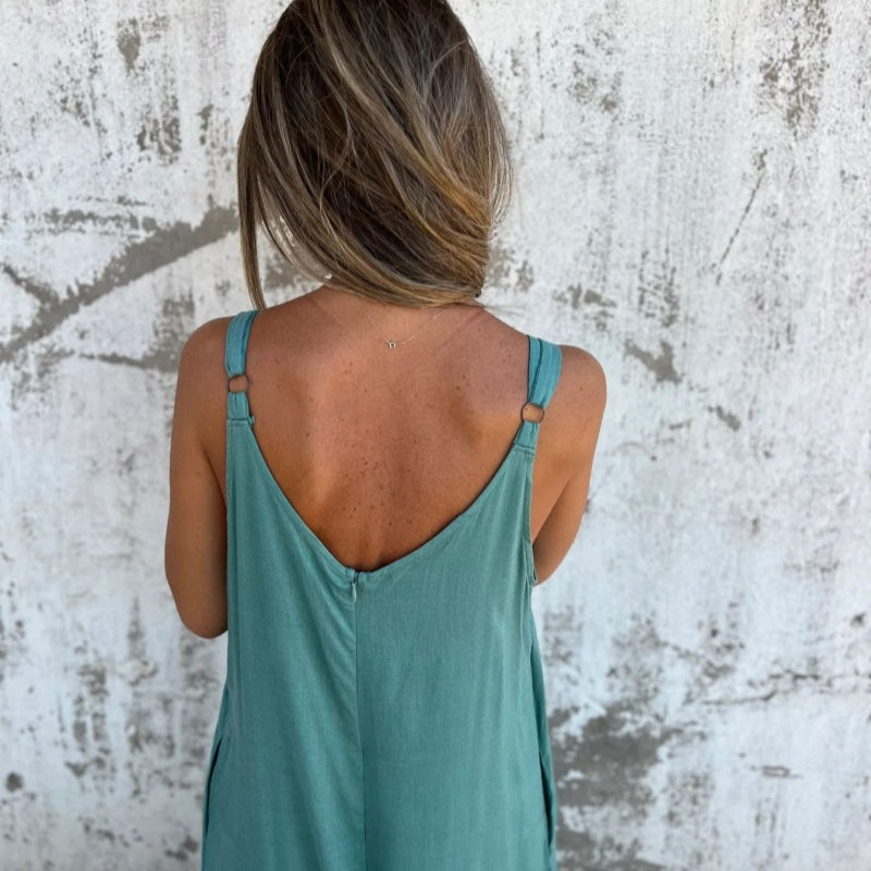 Γυναικεία φαρδιά φόρμα από μείγμα βαμβακιού και λινού-GR