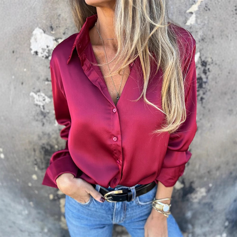 🎊 Vasaros naujienos🎊 Elegantiški atlasiniai ilgomis rankovėmis marškiniai-LT