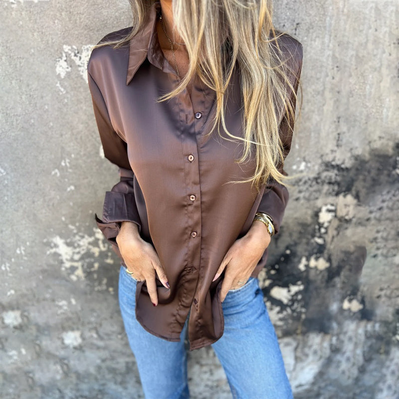 🎊 Vasaros naujienos🎊 Elegantiški atlasiniai ilgomis rankovėmis marškiniai-LT