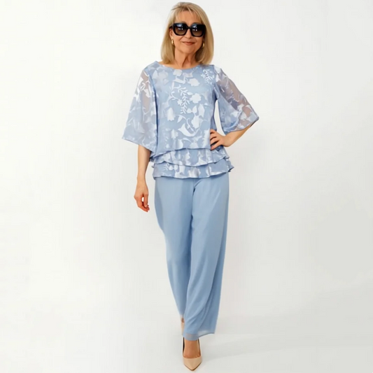 Elegantes tops de mujer con lazos y pantalones anchos en un conjunto.-ES