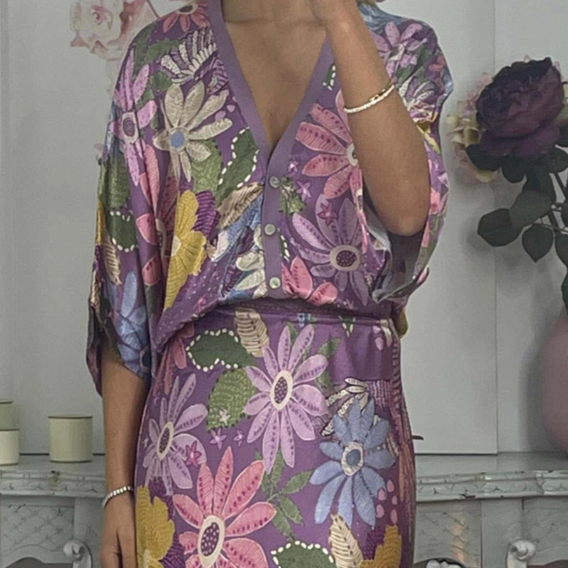 🏆🌸Σετ δύο τεμαχίων για γυναίκες: Τοπ με V ντεκολτέ και μακριά φούστα-GR