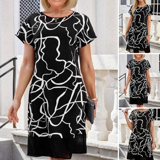 🎁🌸Φόρεμα με κοντό μανίκι και στρογγυλή λαιμόκοψη-GR