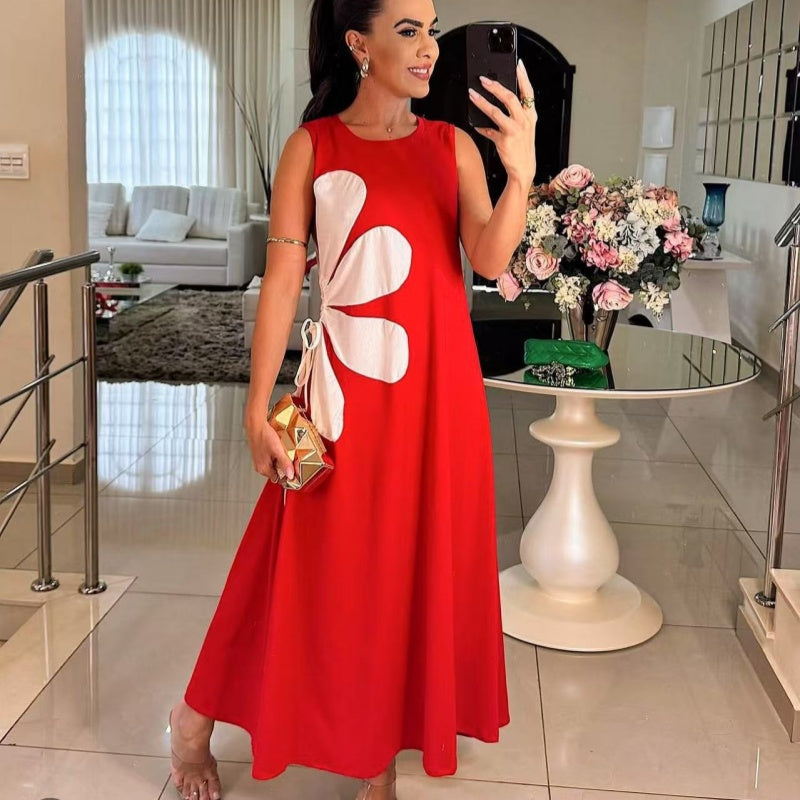 👗 Γυναικείο Φόρεμα Αμάνικο με Φλοράλ Στάμπα 🌸-GR