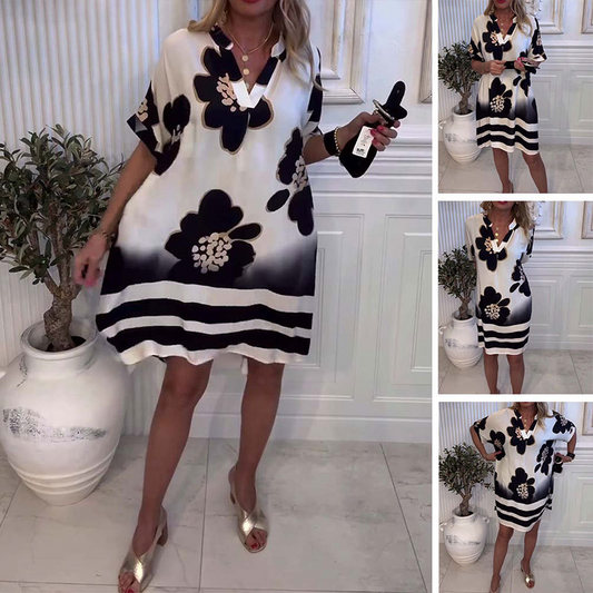 🌸😘Vestido suelto de mujer con estampado y escote en V profundo🔥-ES