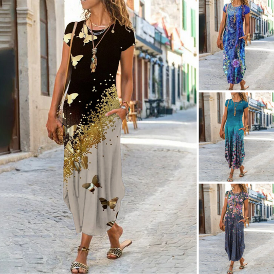 ✨Vestidos largos estampados de camiseta para mujer-ES