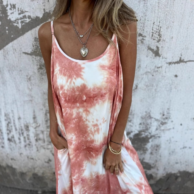 Vestido de tirantes finos con estampado de degradado de color tie-dye para mujer-ES