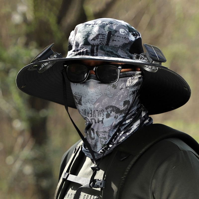 Vyriška žvejybinė kepurė su 2 nuimamais saulės ventiliatoriais-LT