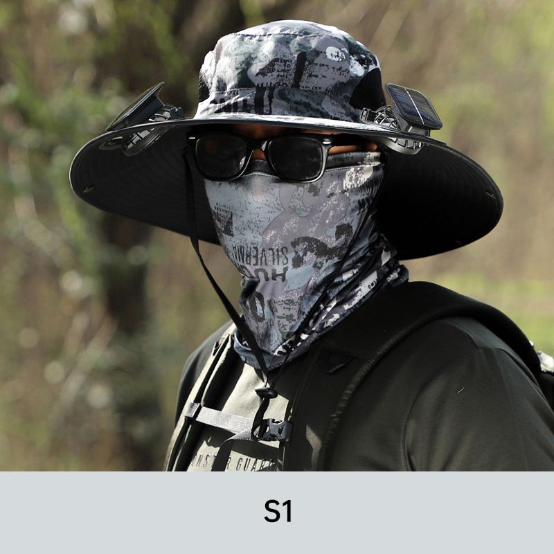 Vyriška žvejybinė kepurė su 2 nuimamais saulės ventiliatoriais-LT