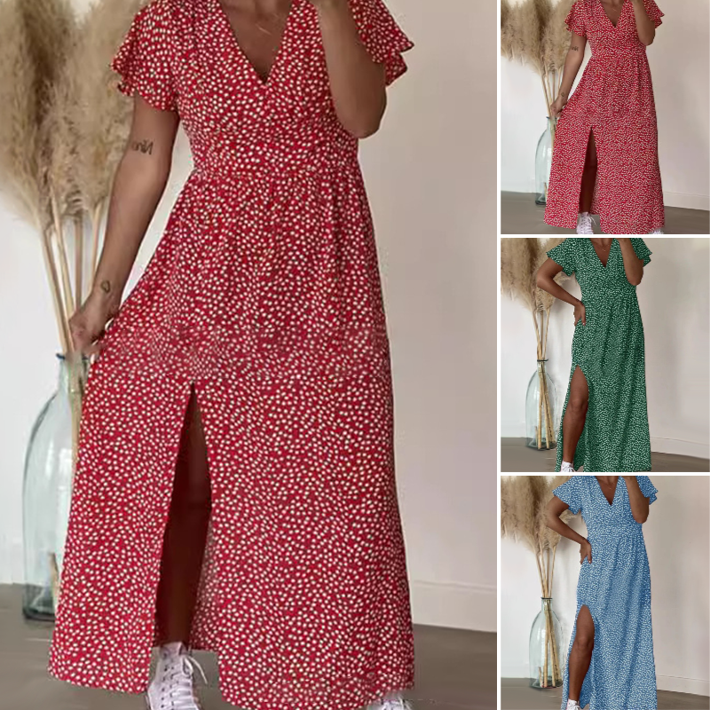 Σέξι γυναικείο μάξι φόρεμα με πλαϊνά σκισίματα-GR