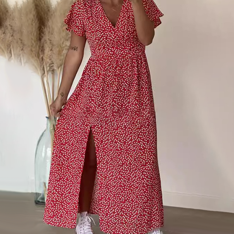 Σέξι γυναικείο μάξι φόρεμα με πλαϊνά σκισίματα-GR