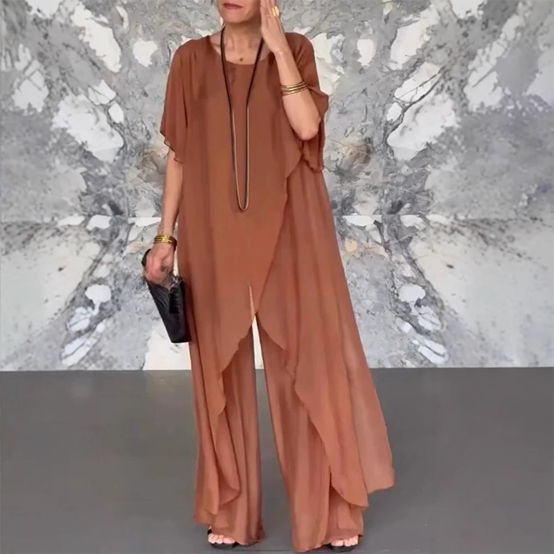 🛍️✨ Dámsky set pozostávajúci z nepravidelnej blúzky a ľahkých nohavíc-SK