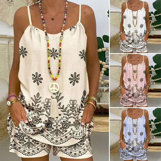 🔥Ženska majica bez rukava i kratke hlače s printom-HR