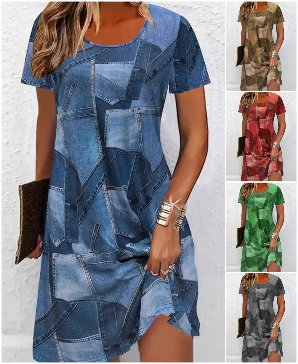 👗Damska casualowa sukienka z patchworkowym wzorem-LV