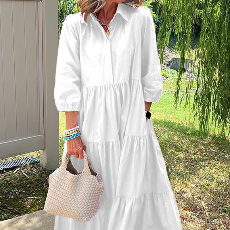 Moteriška laisvo kirpimo suknelė iki kulkšnių su atlapais-LT