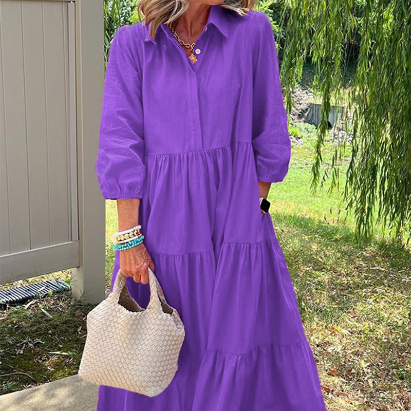 Moteriška laisvo kirpimo suknelė iki kulkšnių su atlapais-LT