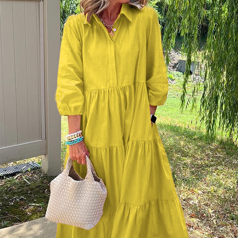 Moteriška laisvo kirpimo suknelė iki kulkšnių su atlapais-LT