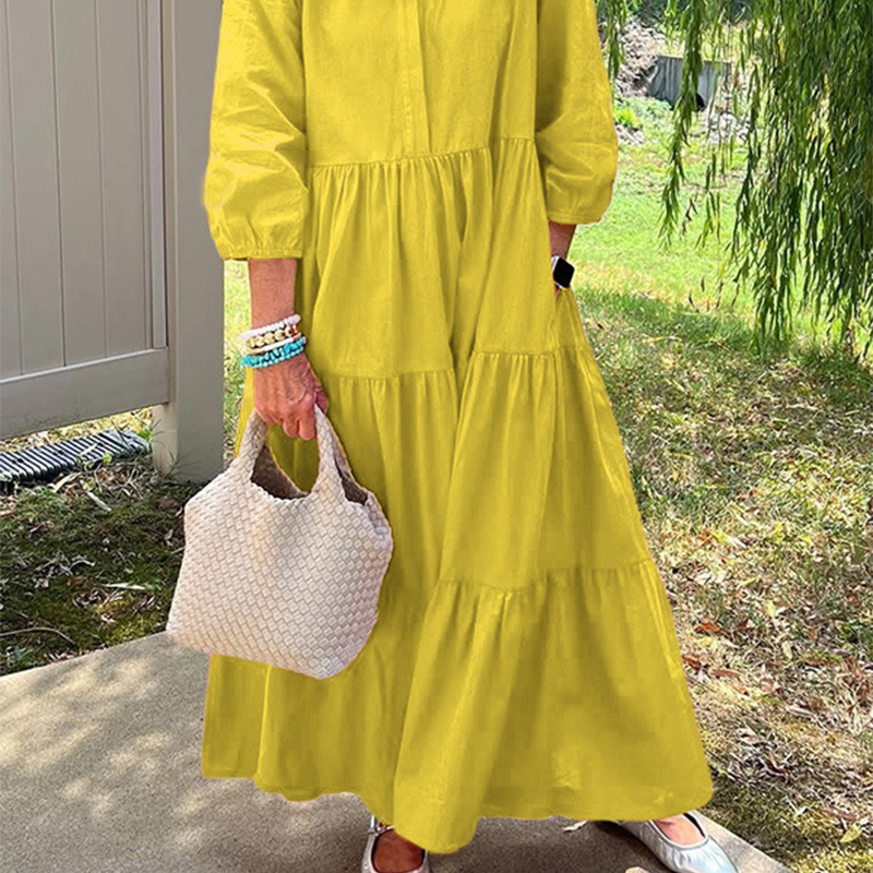 Moteriška laisvo kirpimo suknelė iki kulkšnių su atlapais-LT