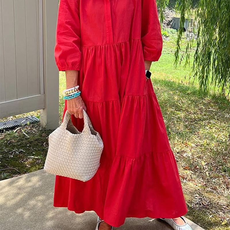 Moteriška laisvo kirpimo suknelė iki kulkšnių su atlapais-LT