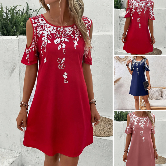 🌼【S-2XL】Vestido midi con estampado floral y mangas recortadas-ES