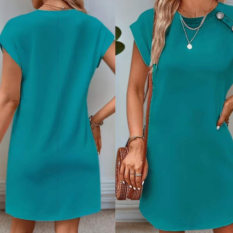 Vestido adelgazante de corte A con cuello redondo y color liso-ES