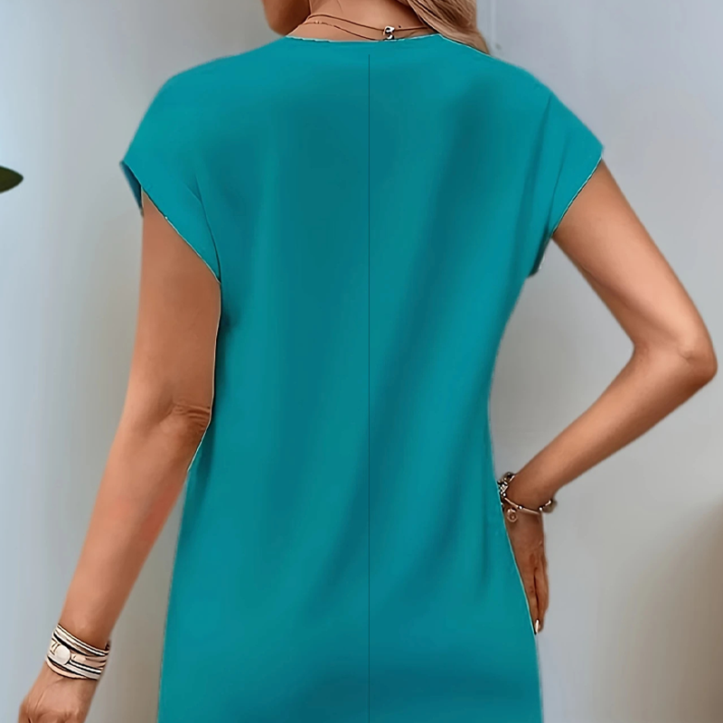 Vestido adelgazante de corte A con cuello redondo y color liso-ES