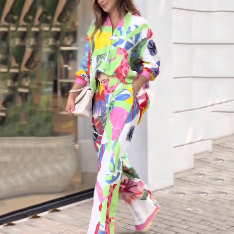 💖Γυναικείο σετ δύο τεμαχίων με casual, ζωηρό τύπωμα-GR