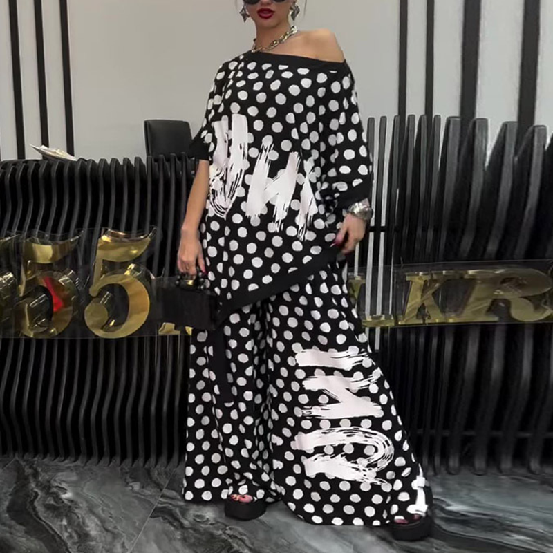 2-delni komplet: prevelik top in široke hlače za ženske-SI