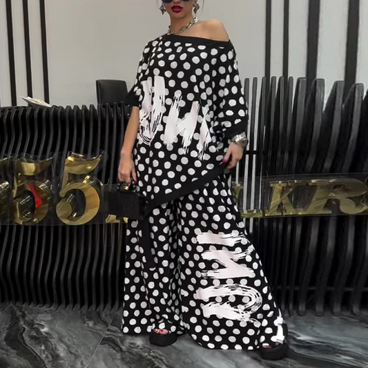 2-delni komplet: prevelik top in široke hlače za ženske-SI