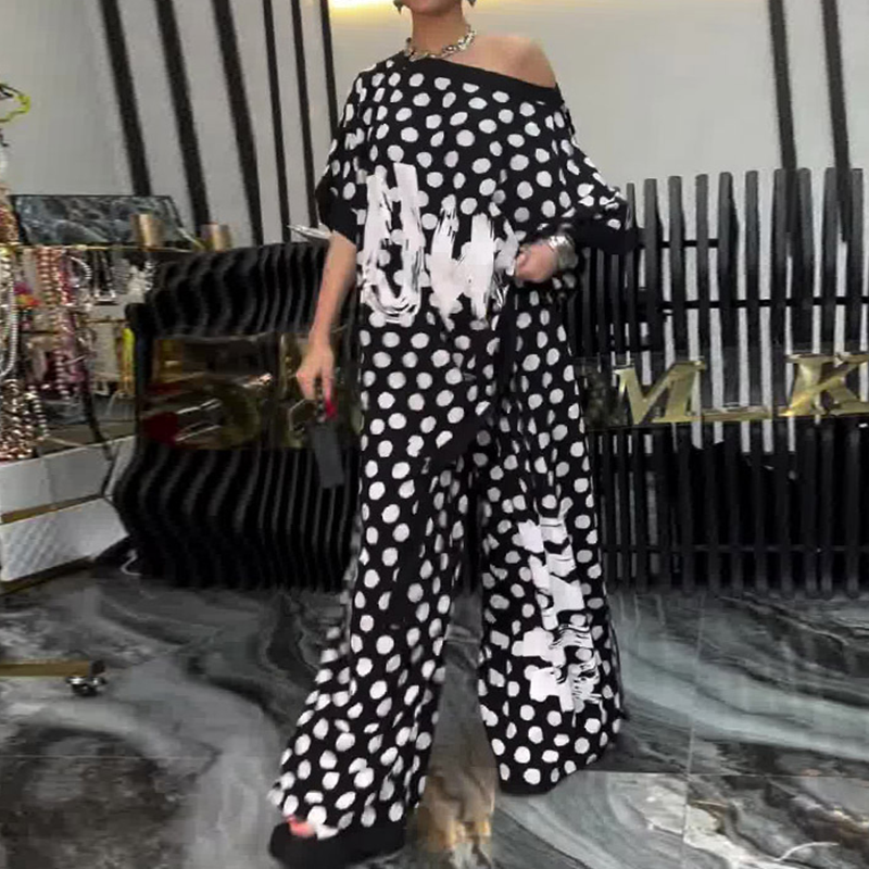 2-delni komplet: prevelik top in široke hlače za ženske-SI