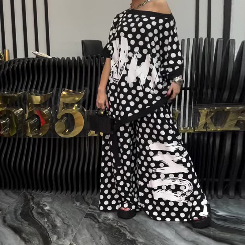 2-delni komplet: prevelik top in široke hlače za ženske-SI